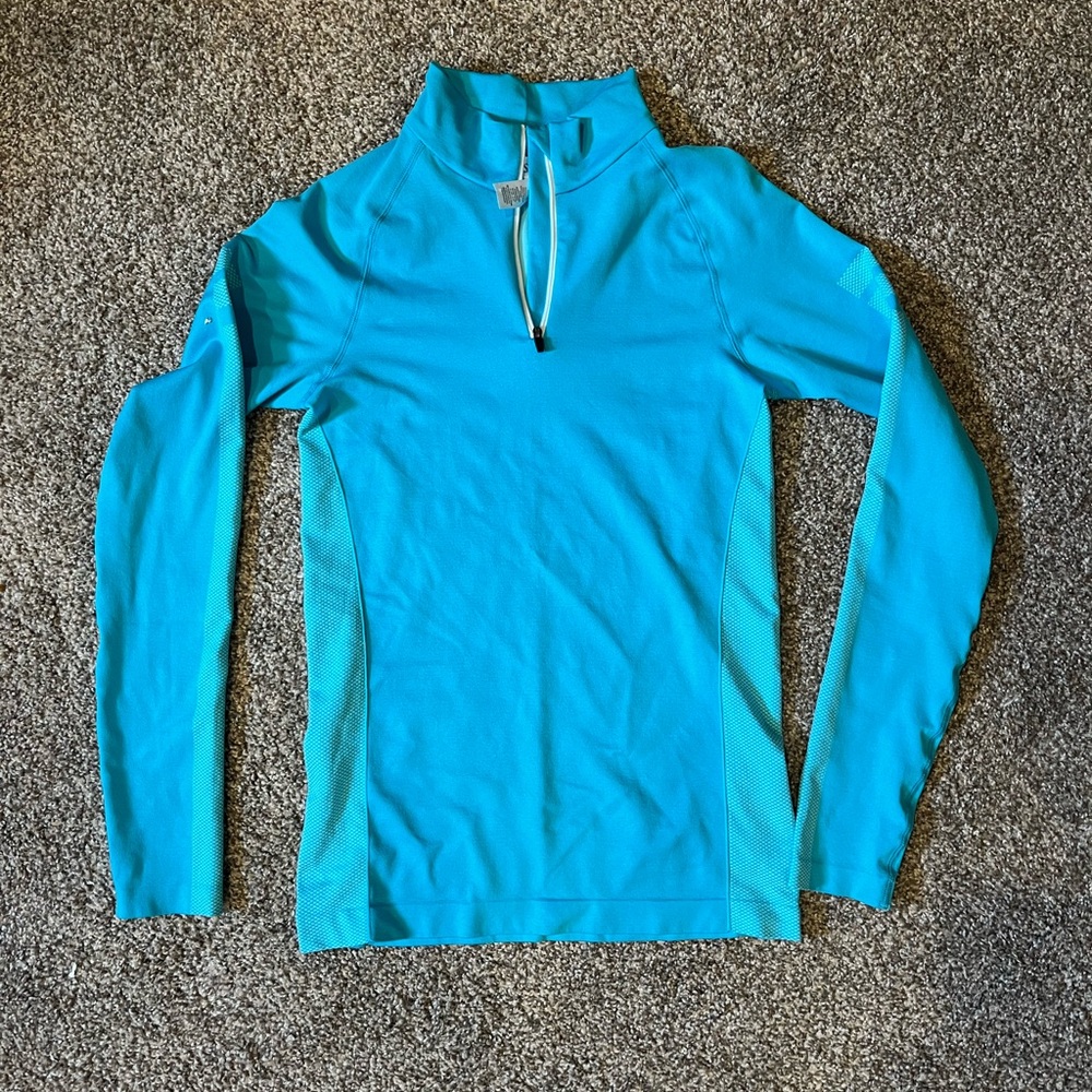 Women’s quarter zip spandex long sleeve teal athletic shirt size medium